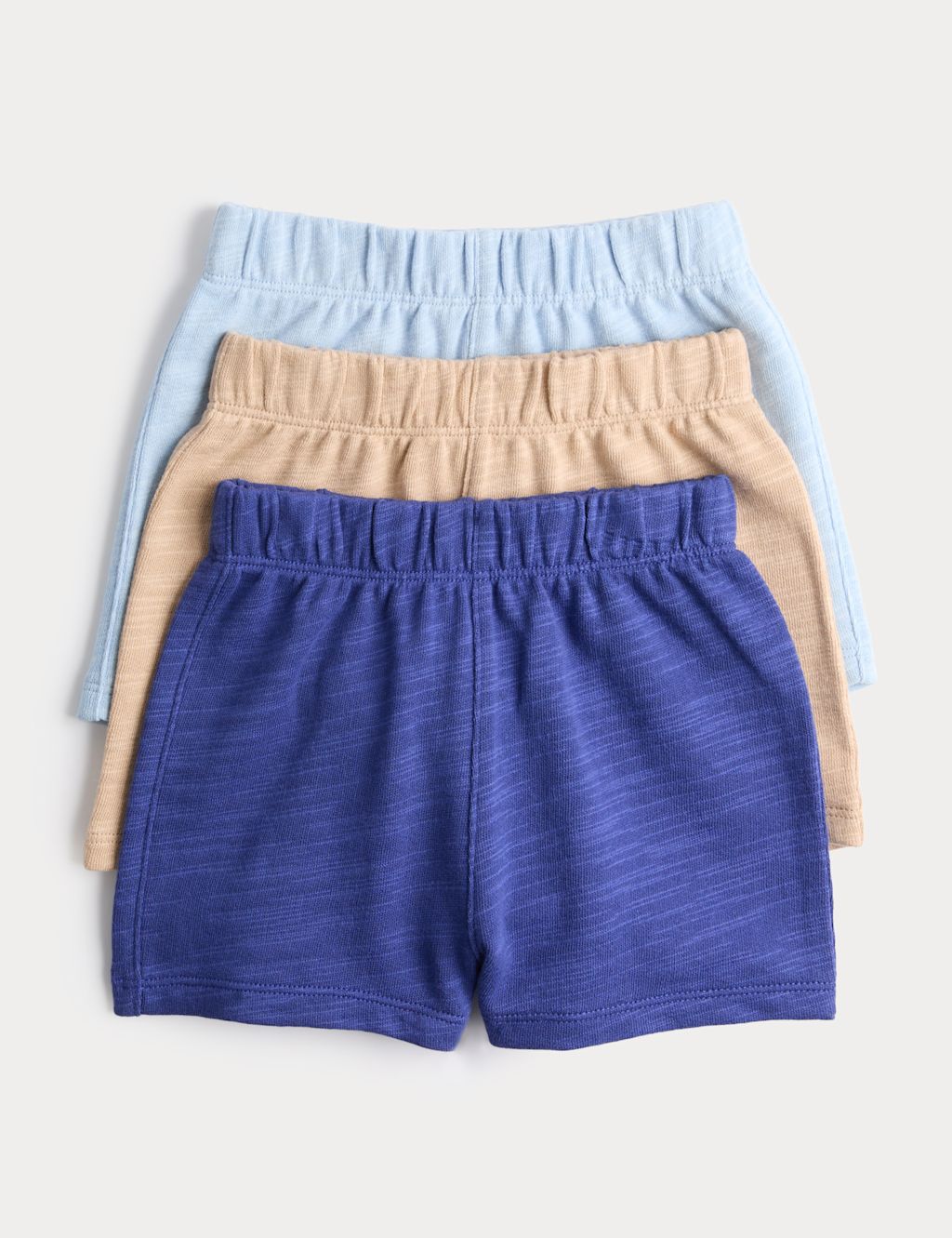 M&S 3 Pack Pure Cotton Shorts (0-5 Yrs) - 0-3 Months - Blue Mix, Blue Mix