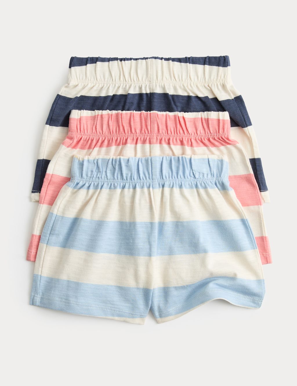 M&S 3 Pack Pure Cotton Striped Shorts (0-5 Yrs) - 12-18 Months - Blue Mix, Blue Mix