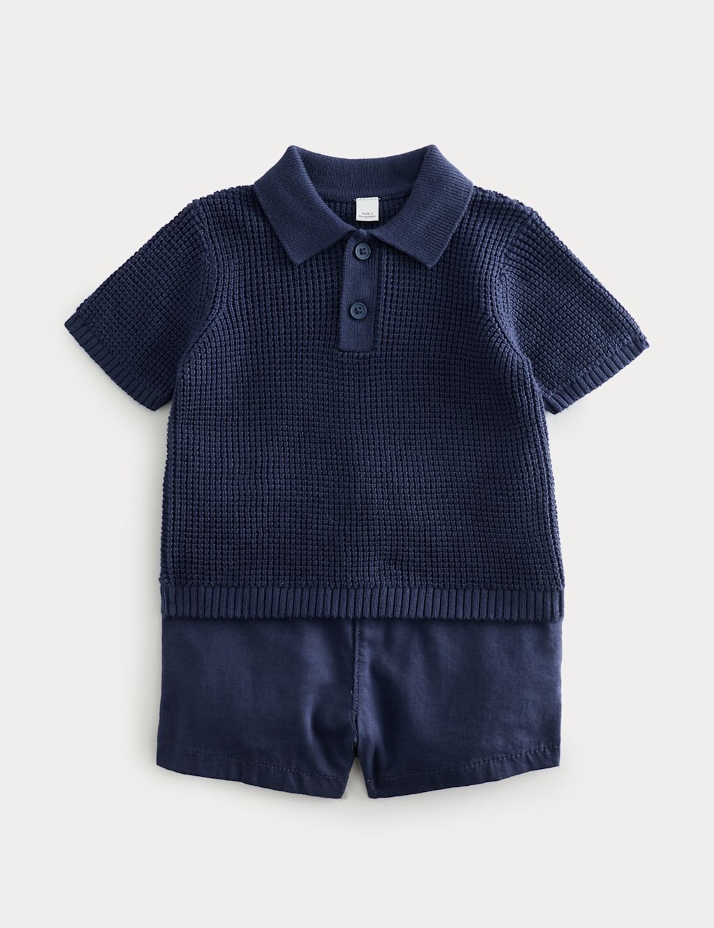 M&S 2 Piece Knitted Polo Shirt and Chino Shorts (0-5 Yrs) - 0-3 Months - Navy, Navy