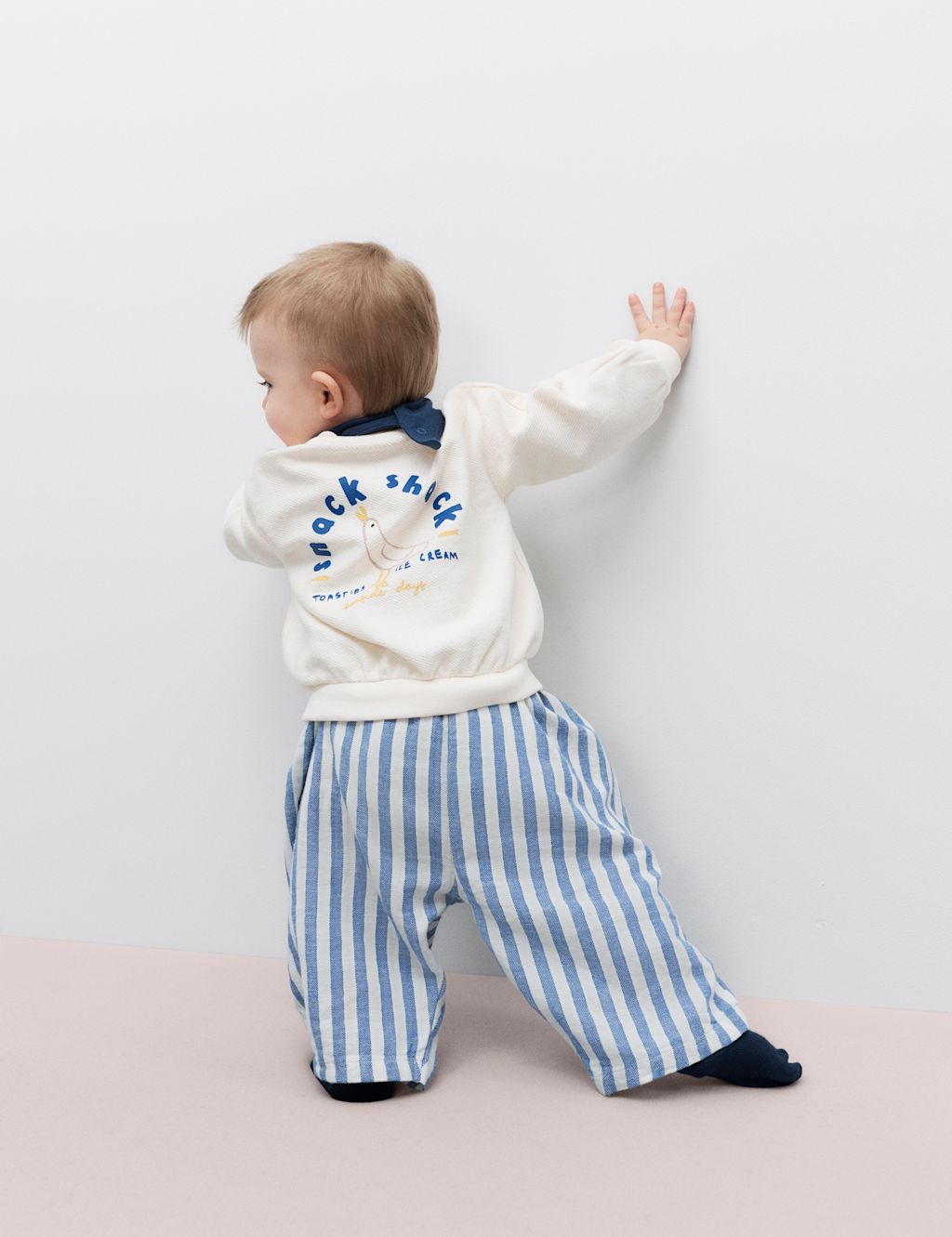 M&S 3 Piece Seagull Sweat & Striped Trousers Outfit (0-5 Yrs) - 4-5 Years - Multi, Multi