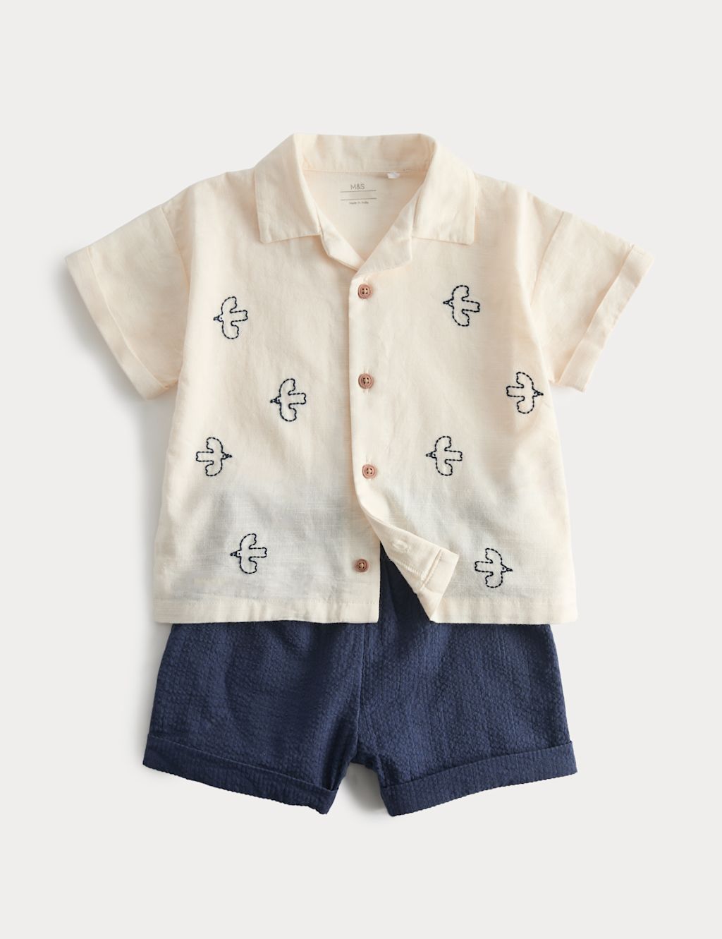 M&S 2 Piece Pure Cotton Seagull Outfit (0-5 Yrs) - 9-12 Months - Navy Mix, Navy Mix