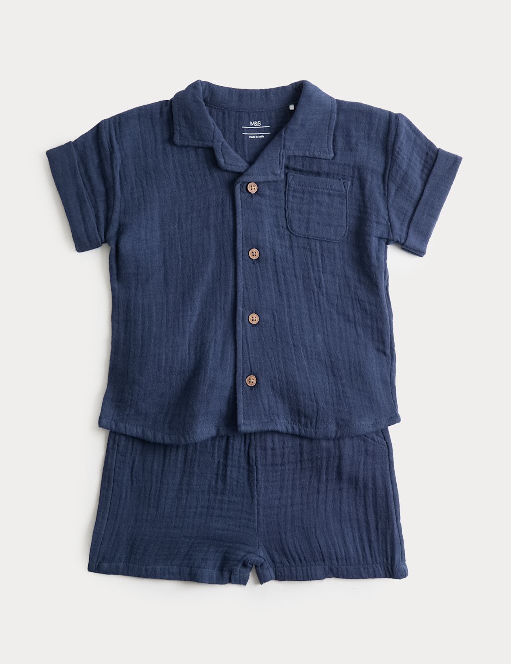 M&S 2 Piece Pure Cotton Outfit (0-5 Yrs) - 0-3 Months - Navy Mix, Navy Mix