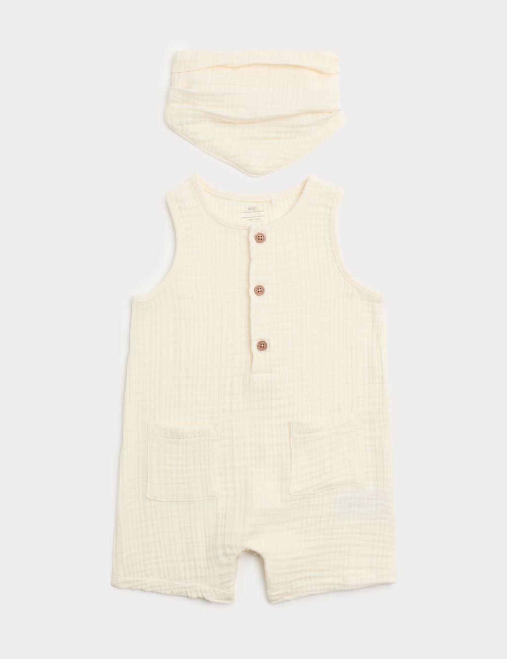 M&S Pure Cotton Romper with Bib (0-3 Yrs) - 3-6 Months - Ecru, Ecru