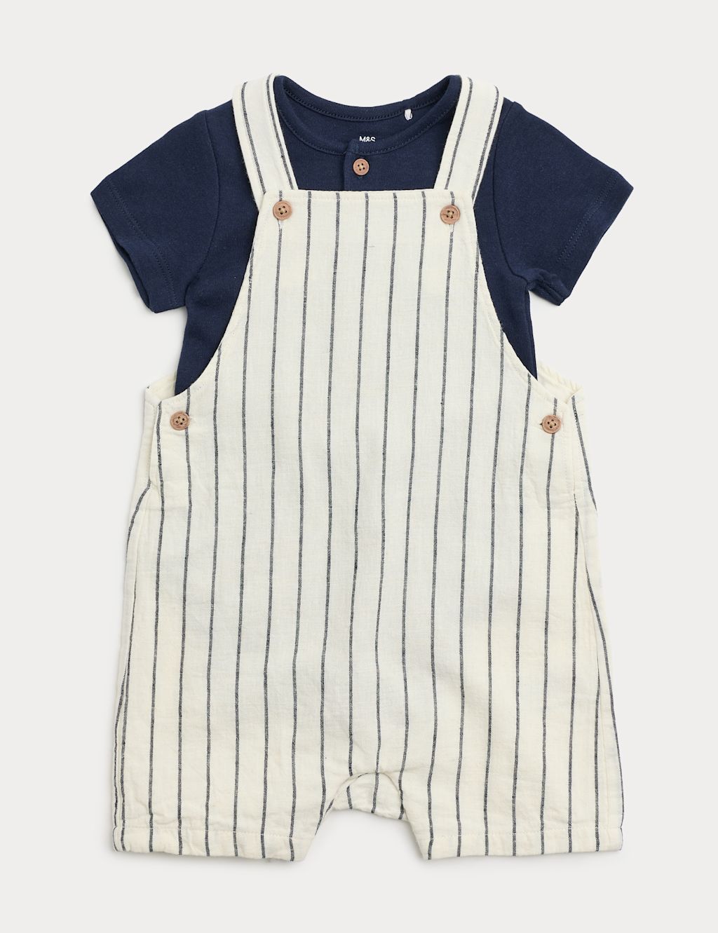 M&S 2 Piece Cotton Rich Romper Set (0-3 Yrs) - 12-18 Months - Blue Mix, Blue Mix
