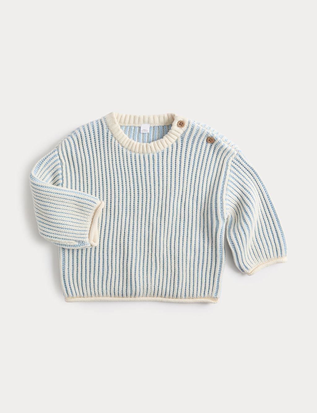 M&S Pure Cotton Knitted Striped Jumper (0-5 Yrs) - 3-4 Years - Blue Mix, Blue Mix