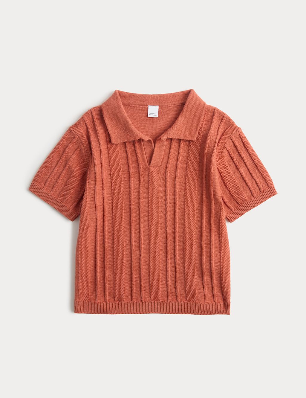 M&S Pure Cotton Ribbed Knitted Top (0-5 Yrs) - 3-6 Months - Burnt Orange, Burnt Orange