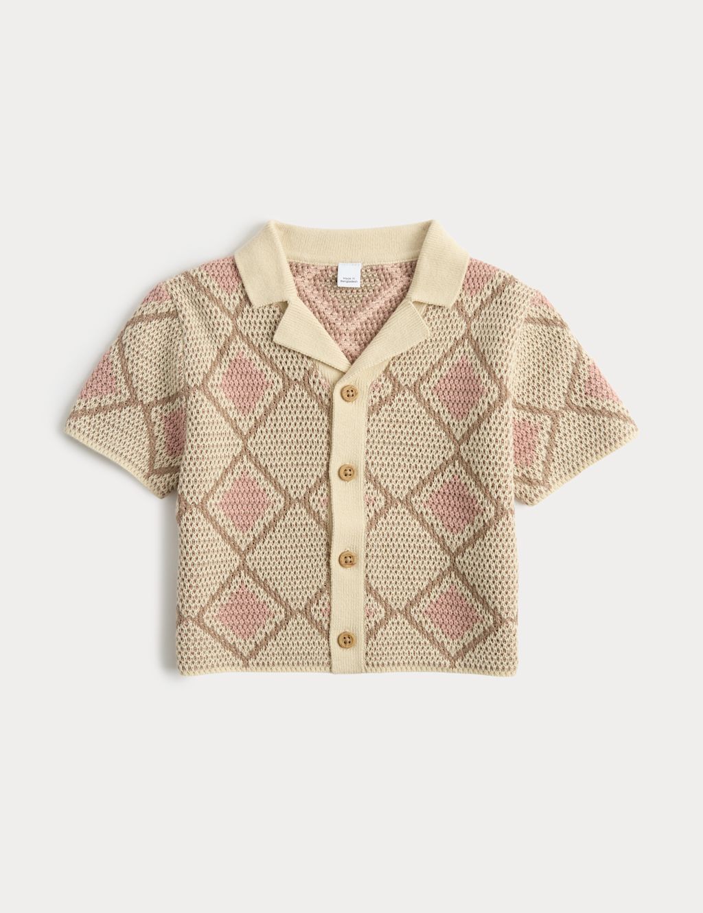 M&S Pure Cotton Knitted Patterned Shirt (0-5 Yrs) - 0-3 Months - Brown, Brown