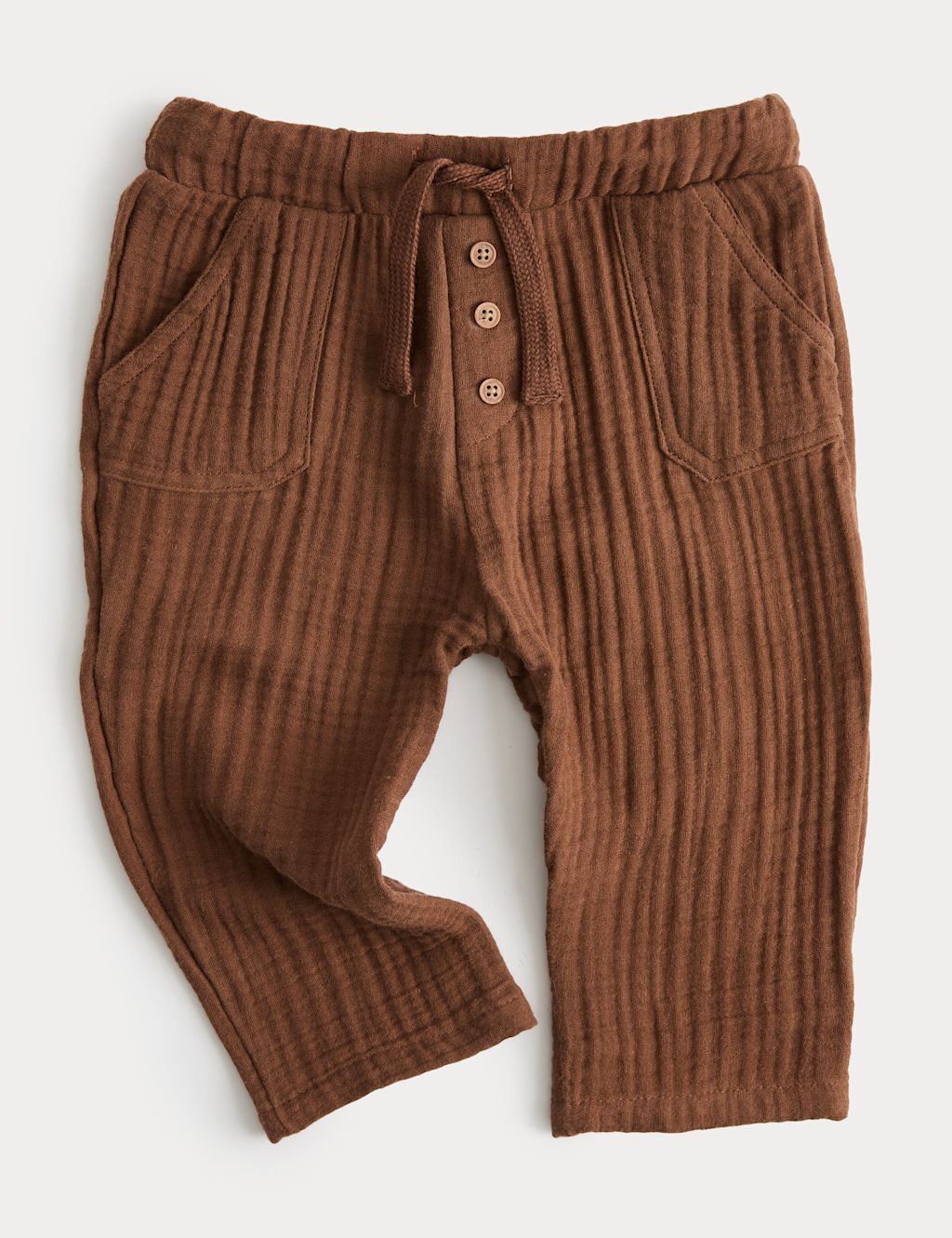 M&S Pure Cotton Double Cloth Trousers (0-5 Yrs) - 0-3 Months - Brown, Brown