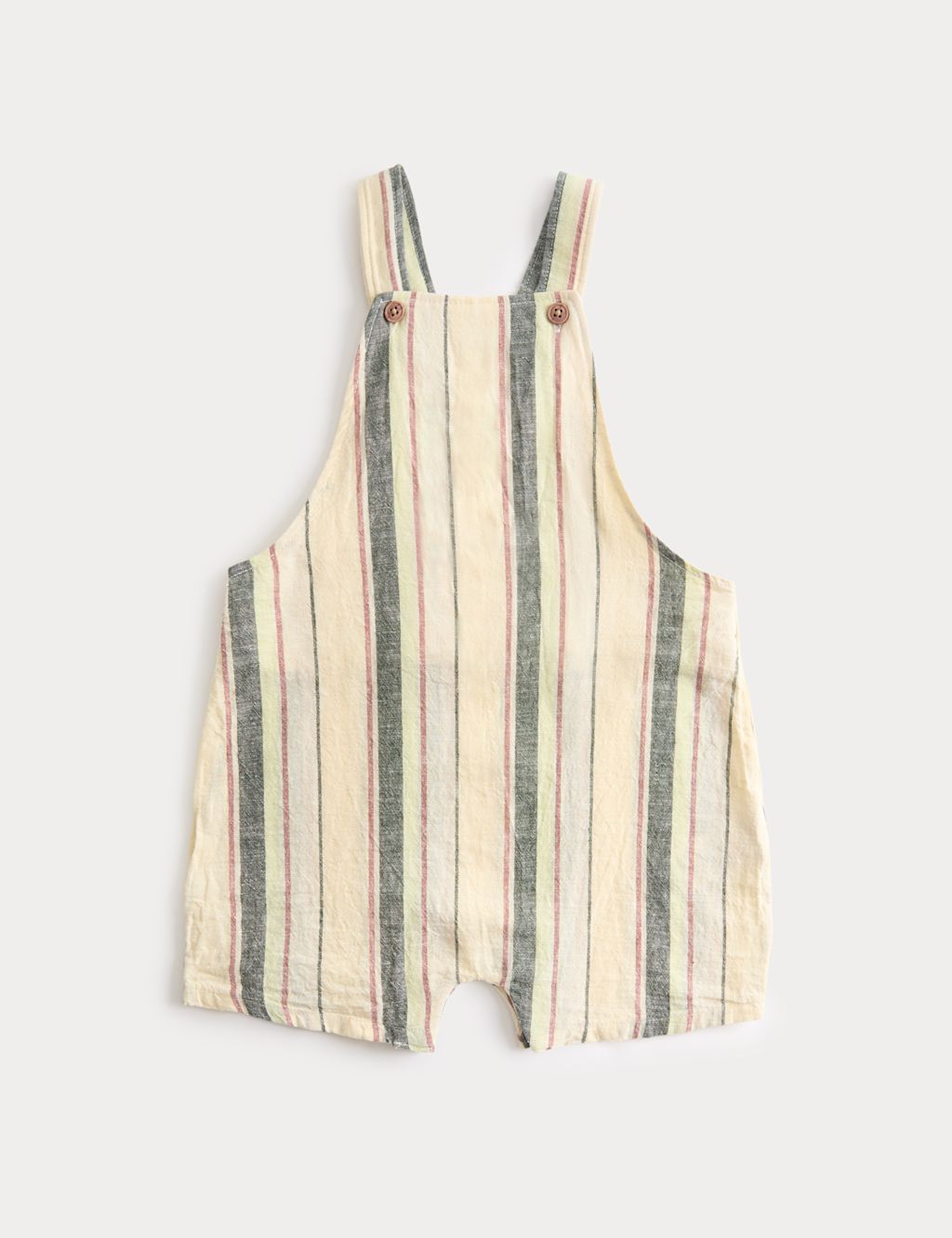 M&S Linen Blend Striped Bibshort (0-3 Yrs) - 0-3 Months - Green Mix, Green Mix