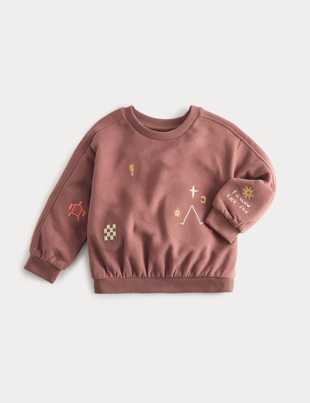 M&S Cotton Rich Follow The Sun Sweatshirt (0-5 Yrs) - 0-3 Months - Brown, Brown