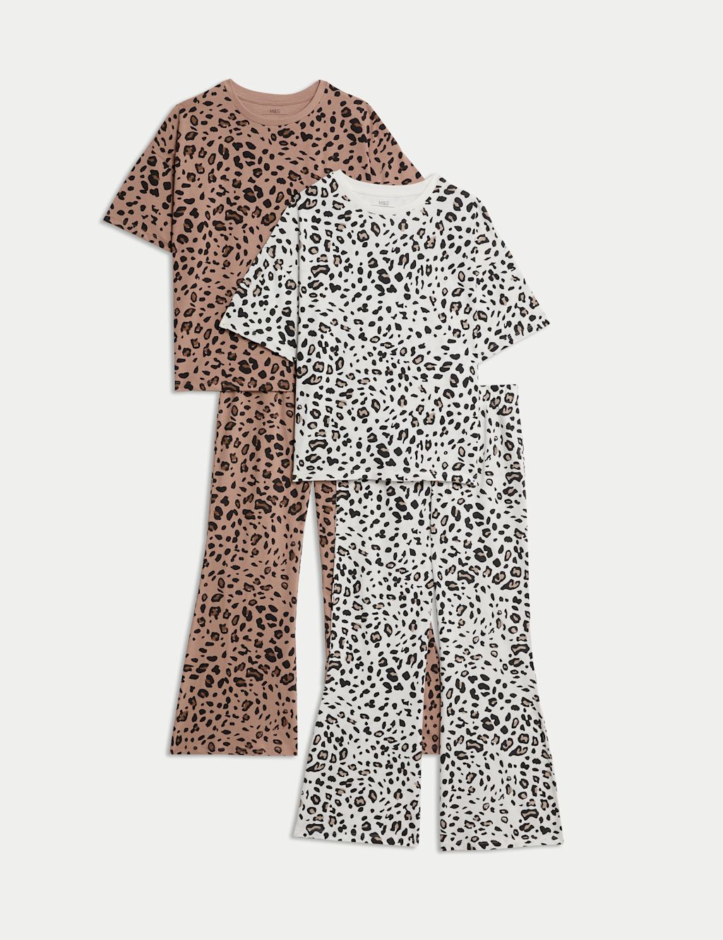 M&S 2 Pack Pure Cotton Leopard Print Pyjama Sets (1-16 Yrs) - 1-1+Y - Brown Mix, Brown Mix