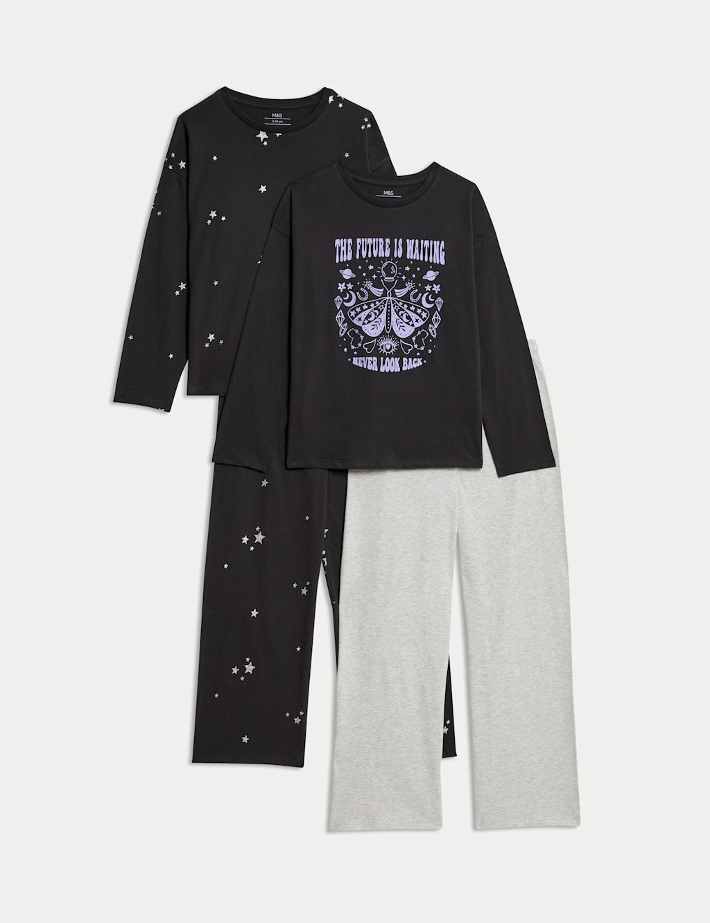 M&S 2 Pack Pure Cotton Star Graphic Pyjama Sets (1-16Yrs) - 1-1+Y - Black Mix, Black Mix