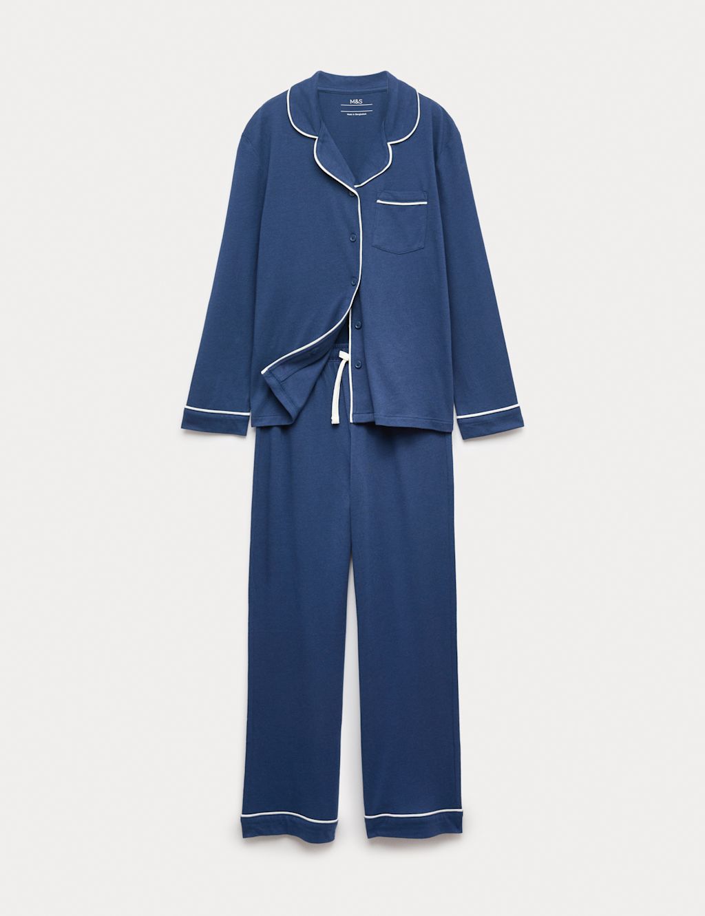 M&S Cotton Modal Blend Piped Pyjamas (3-16 Yrs) - 10-11 - Indigo, Indigo