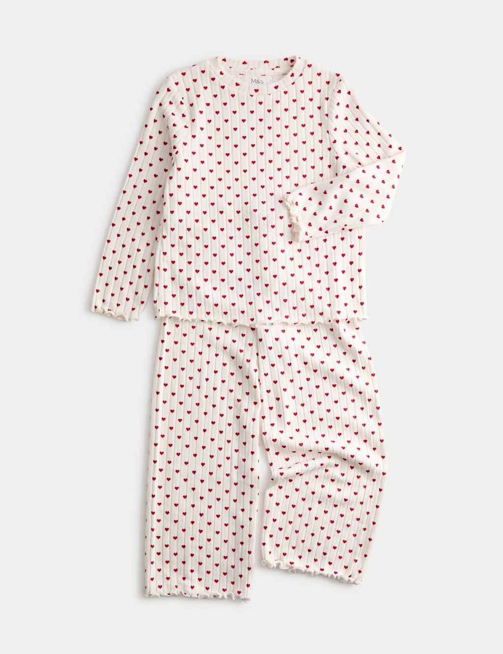 M&S Cosy Ribbed Heart Pyjamas (1-16 Yrs) - 1-1+Y - Ivory, Ivory