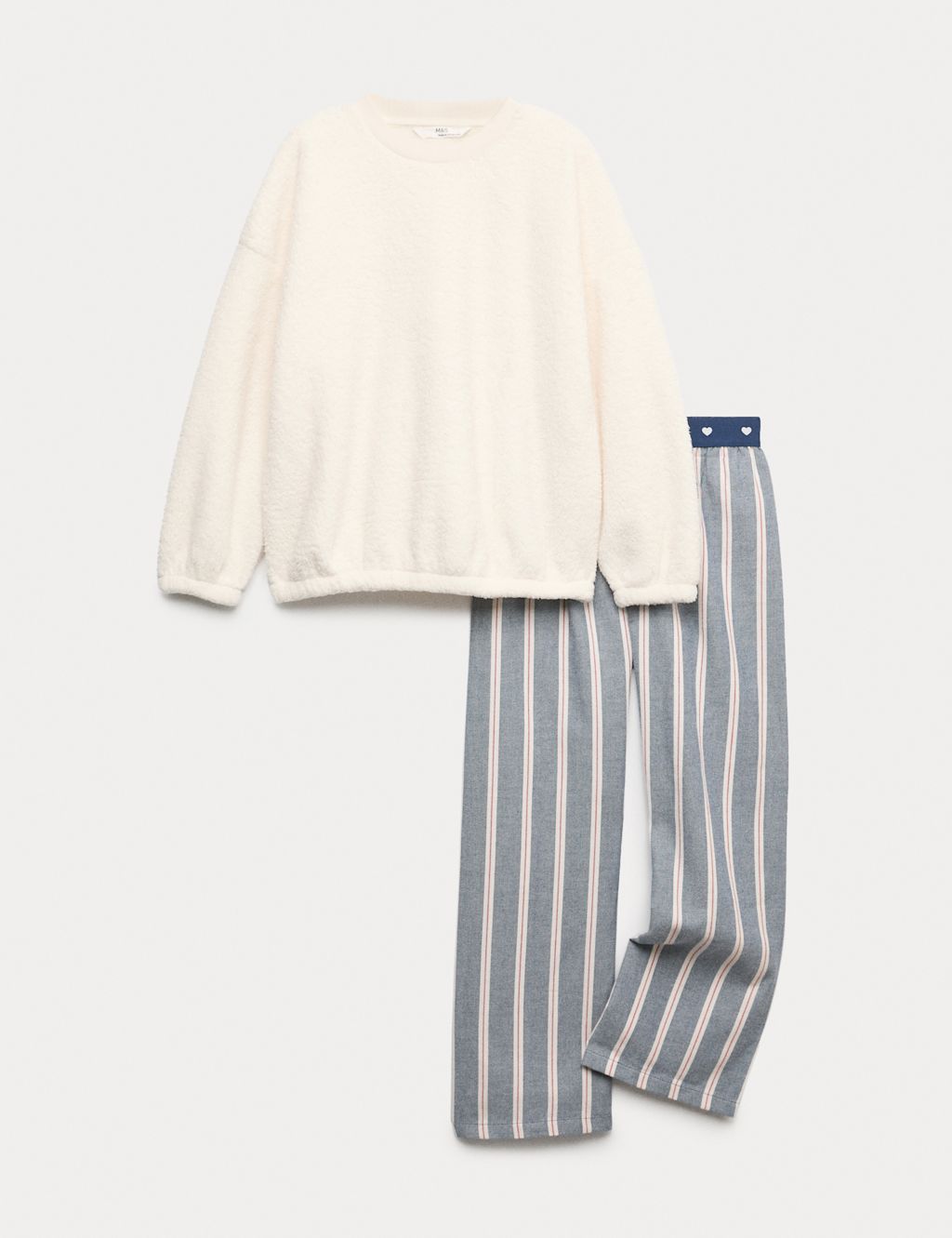 M&S Borg Striped Pyjamas (6-16 Yrs) - 10-11 - Ivory Mix, Ivory Mix