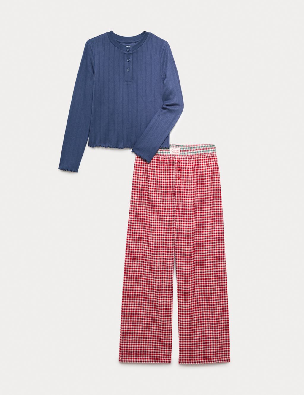 M&S Kids Navy Pointelle & Check Pyjamas (1-16 Yrs) - 10-11 - Navy Mix, Navy Mix