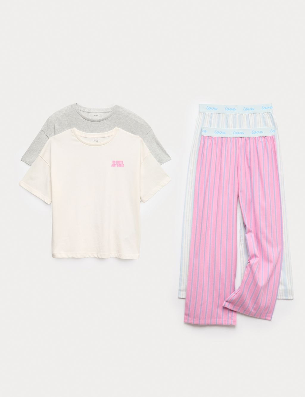M&S 2 Pack Cotton Rich Striped Pyjama Sets (6-16 Years) - 12-13 - Pink Mix, Pink Mix