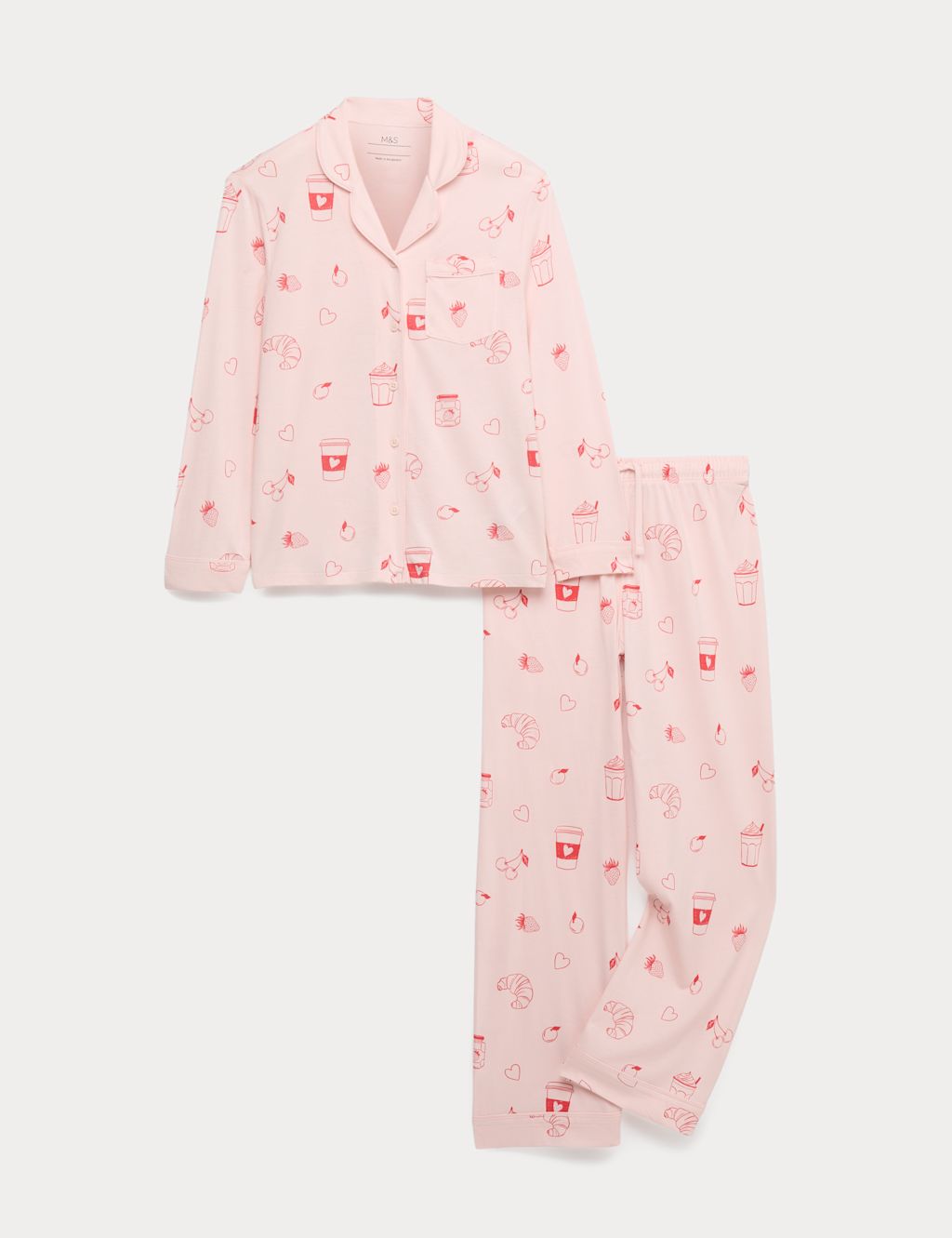 M&S Cotton Blend Breakfast Pyjamas (3-16 Yrs) - 14-15 Years - Pink Mix, Pink Mix