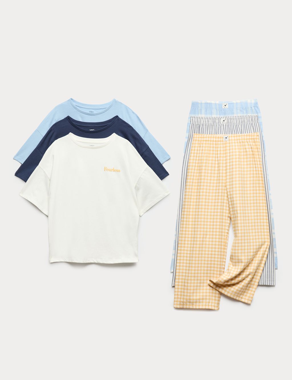 M&S 3 Pack Pure Cotton Pyjama Sets (6-16 Yrs) - 10-11 Years - Multi, Multi