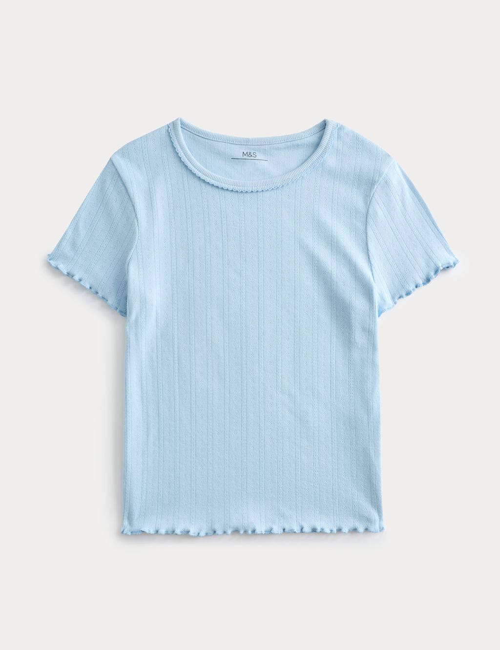 M&S Pointelle Brushed Pyjama Top (6-16 Yrs) - 10-11 Years - Blue, Blue