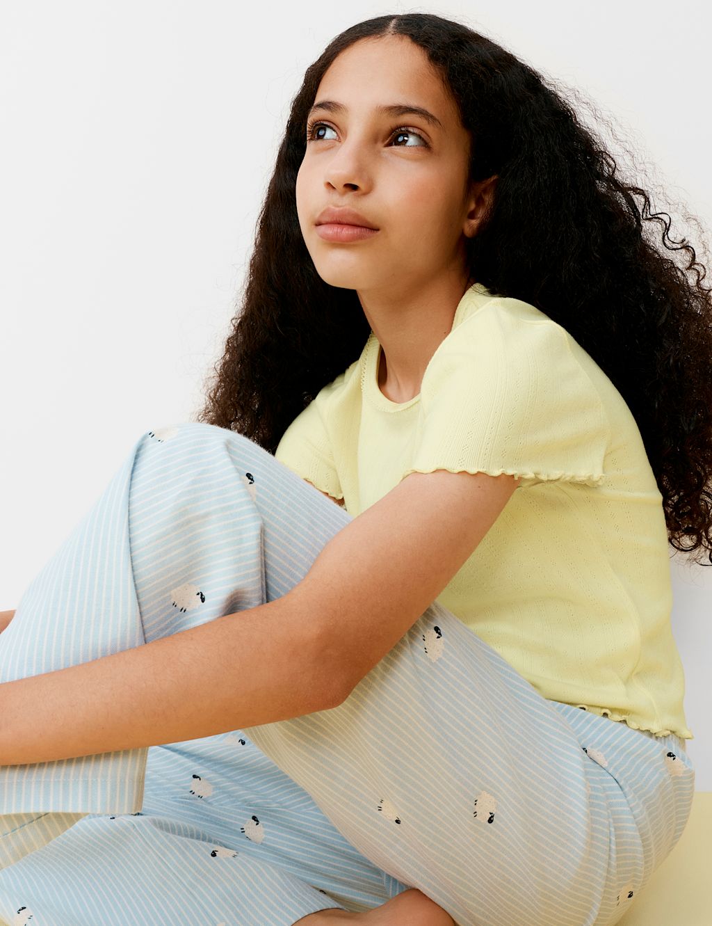 M&S Pointelle Brushed Pyjama Top (6-16 Yrs) - 14-15 Years - Pale Yellow, Pale Yellow