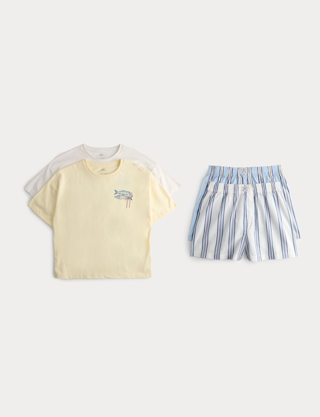 M&S 2 Pack Pure Cotton Shell and Stripe Pyjamas (6-16 Yrs) - 10-11 Years - Blue, Blue