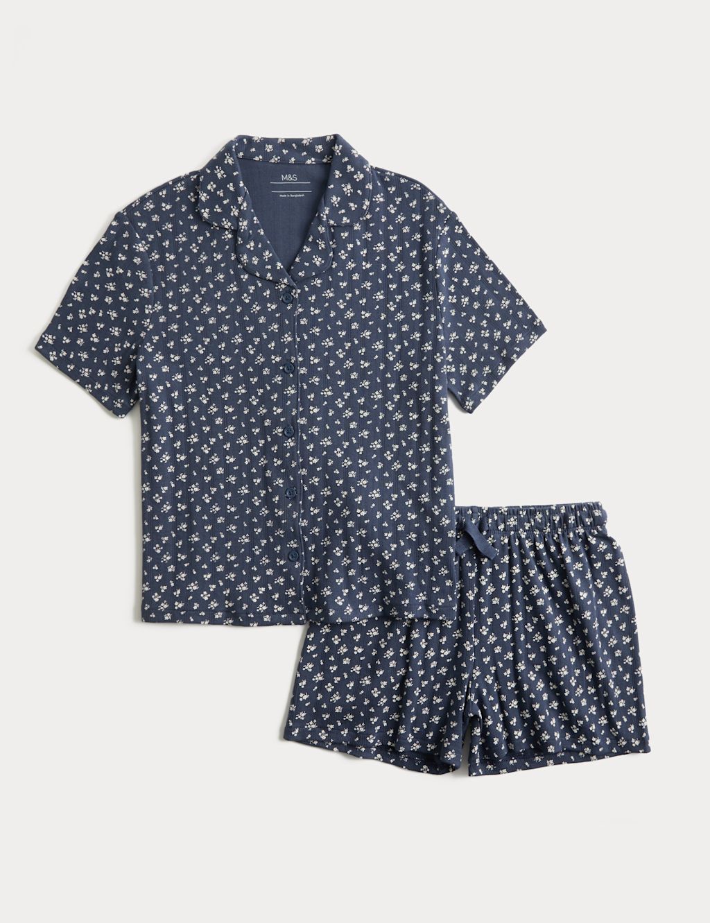 M&S Cotton Rich Floral Short Pyjamas (6-16 Yrs) - 10-11 Years - Blue, Blue