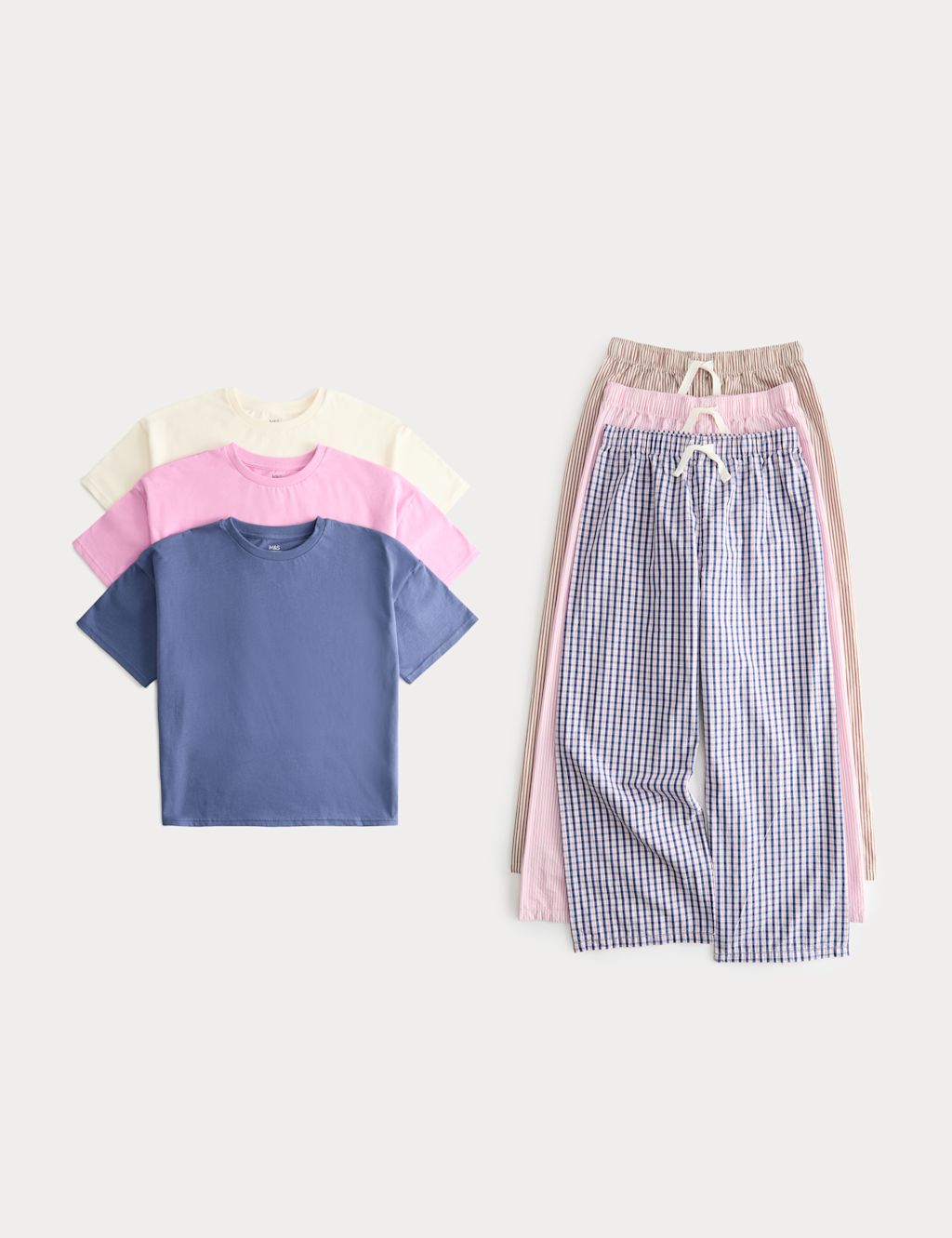 M&S 3 Pack Check Pyjama Set (6-16 Yrs) - 10-11 Years - Pink Mix, Pink Mix