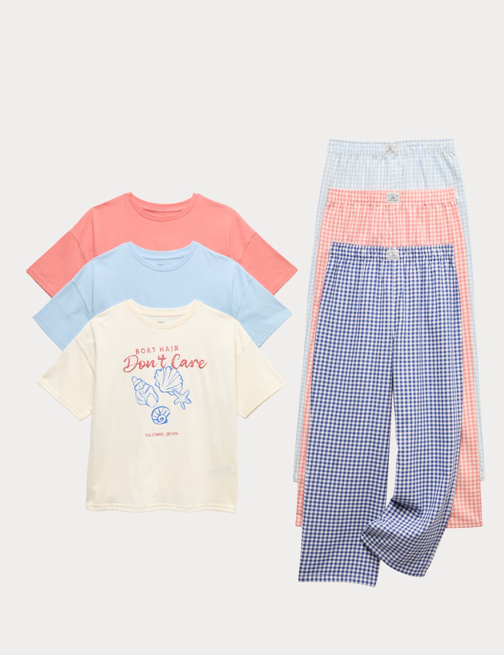 M&S 3 Pack Pure Cotton Coastal Graphic Pyjama Sets (6-16 Yrs) - 10-11 Years - Blue, Blue