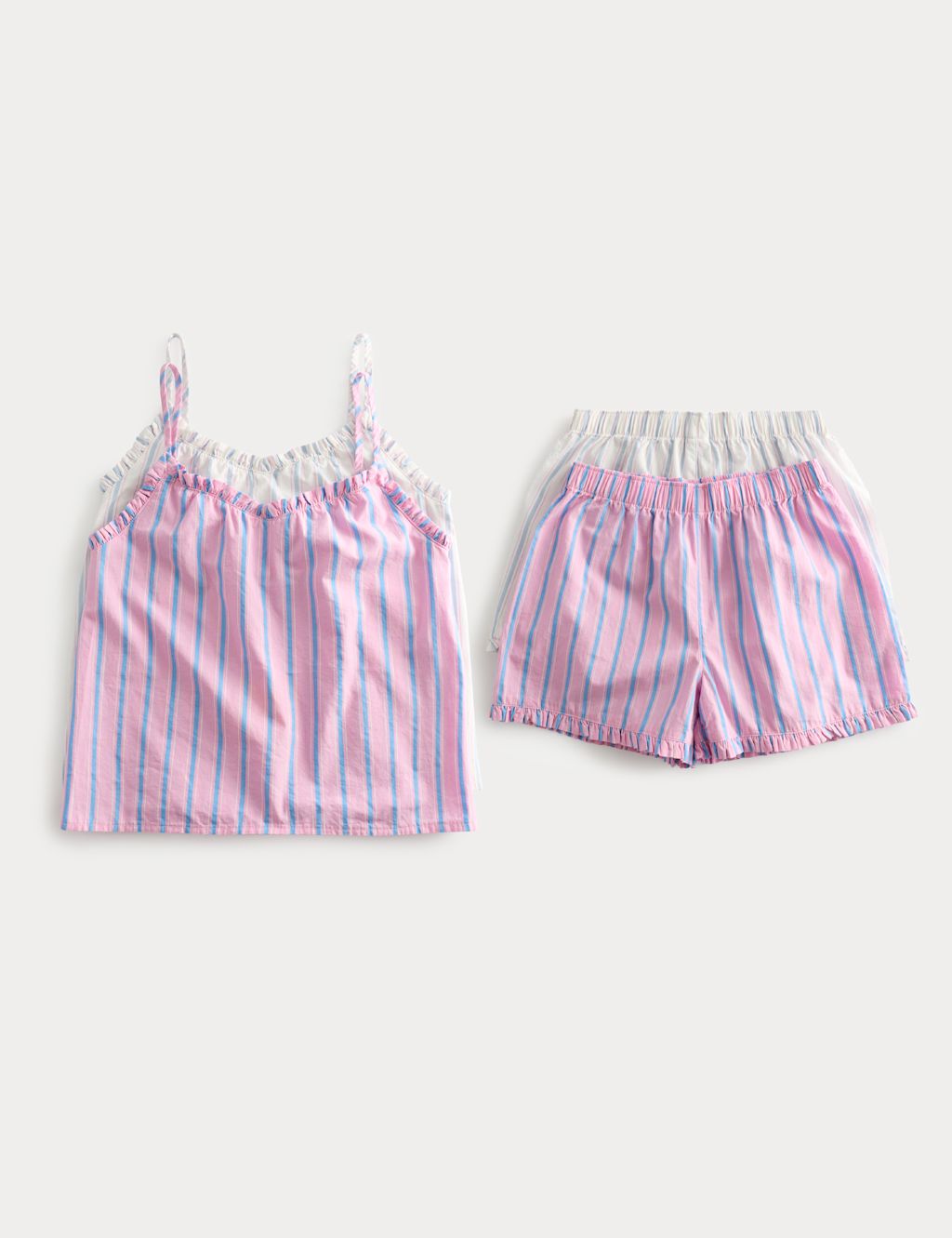 M&S 2 Pack Strappy Striped Short Pyjamas (6-16 Yrs) - 10-11 Years - Pink Mix, Pink Mix