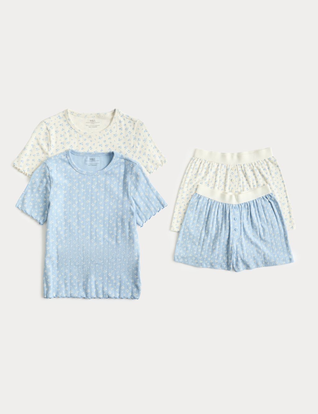 M&S 2 Pack Floral Pointelle Pyjama Sets (6-16 Yrs) - 7-8 Years - Blue Mix, Blue Mix