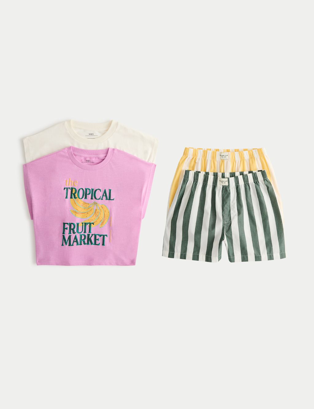 M&S 2 Pack Pure Cotton Fruit Short Pyjamas (6-16 Yrs) - 10-11 Years - Pink Mix, Pink Mix