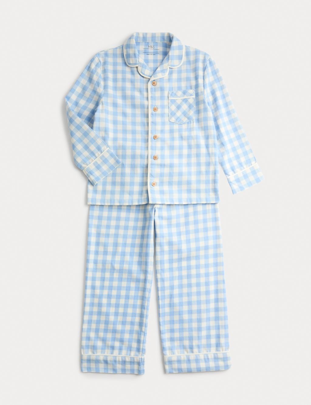 M&S Pure Cotton Gingham Revere Pyjamas (9 Mths-10 Yrs) - 5-6 Y - Blue, Blue
