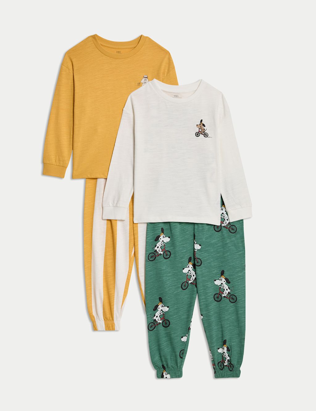 M&S 2 Pack Pure Cotton Dog Pyjamas (1-8 Yrs) - 1-1+Y - Yellow Mix, Yellow Mix