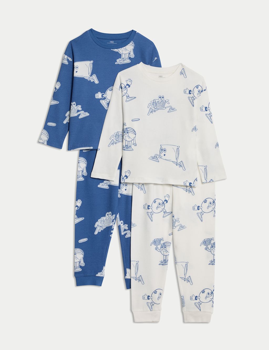 M&S Classics 2 Pack Pure Cotton Blueberry Pyjama Sets (1-8 Yrs) - 1-1+Y - Blue Mix, Blue Mix
