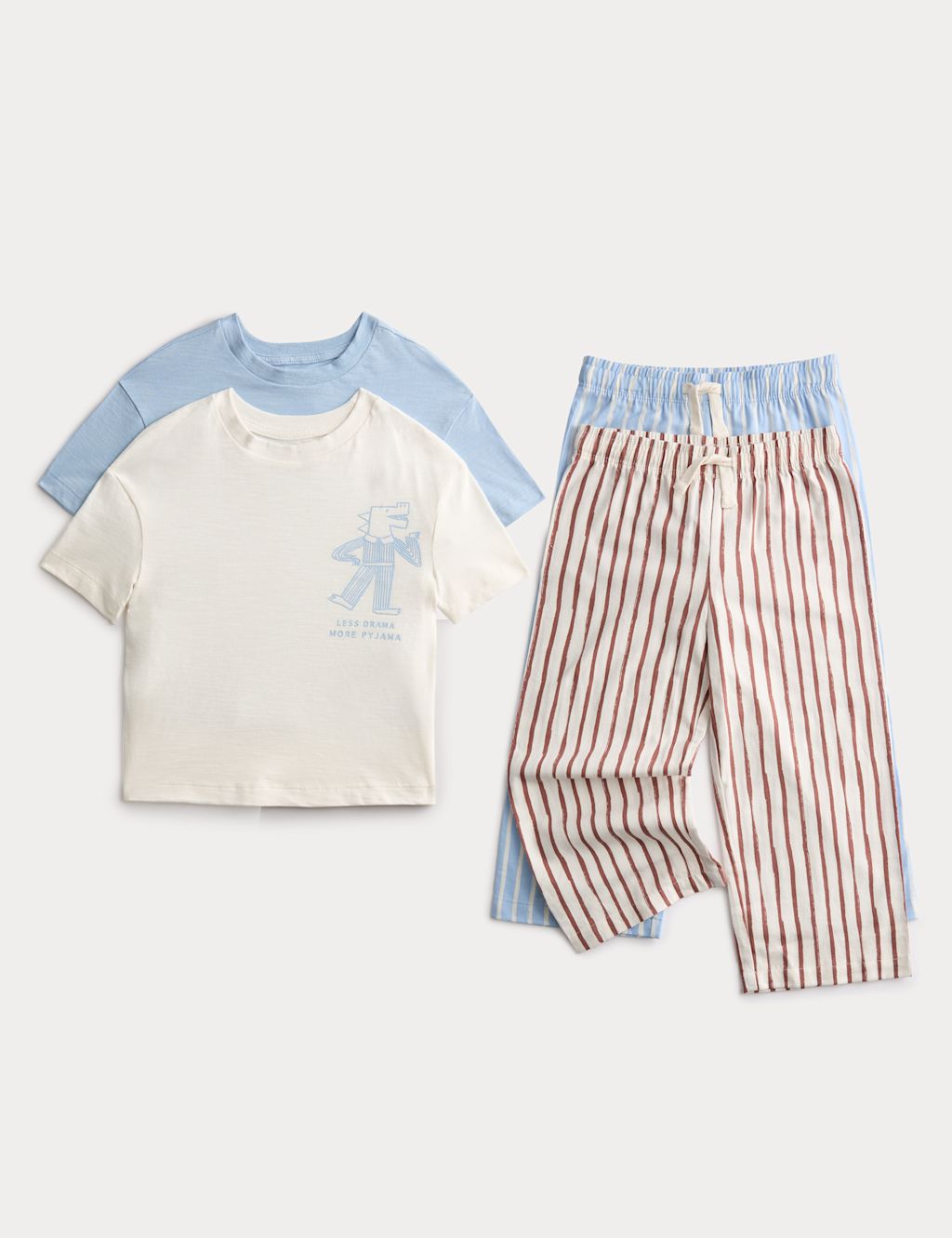M&S 2 Pack Cotton Rich Pyjama Sets (1-8 Yrs) - 2-3 Years - Blue Mix, Blue Mix