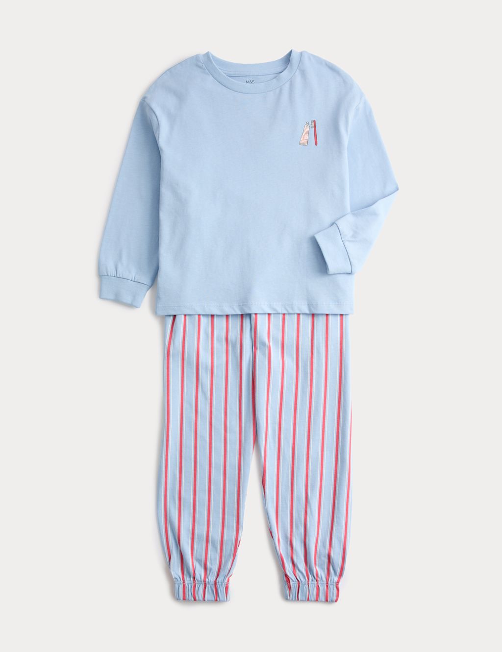 M&S Pure Cotton Graphic Pyjama Set (12 Mths - 8 Yrs) - 2-3 Years - Blue Mix, Blue Mix