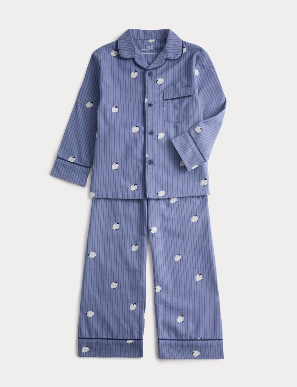 M&S Pure Cotton Sheep Pyjamas (9 Mths - 8 Yrs) - 2-3 Years - Blue Mix, Blue Mix