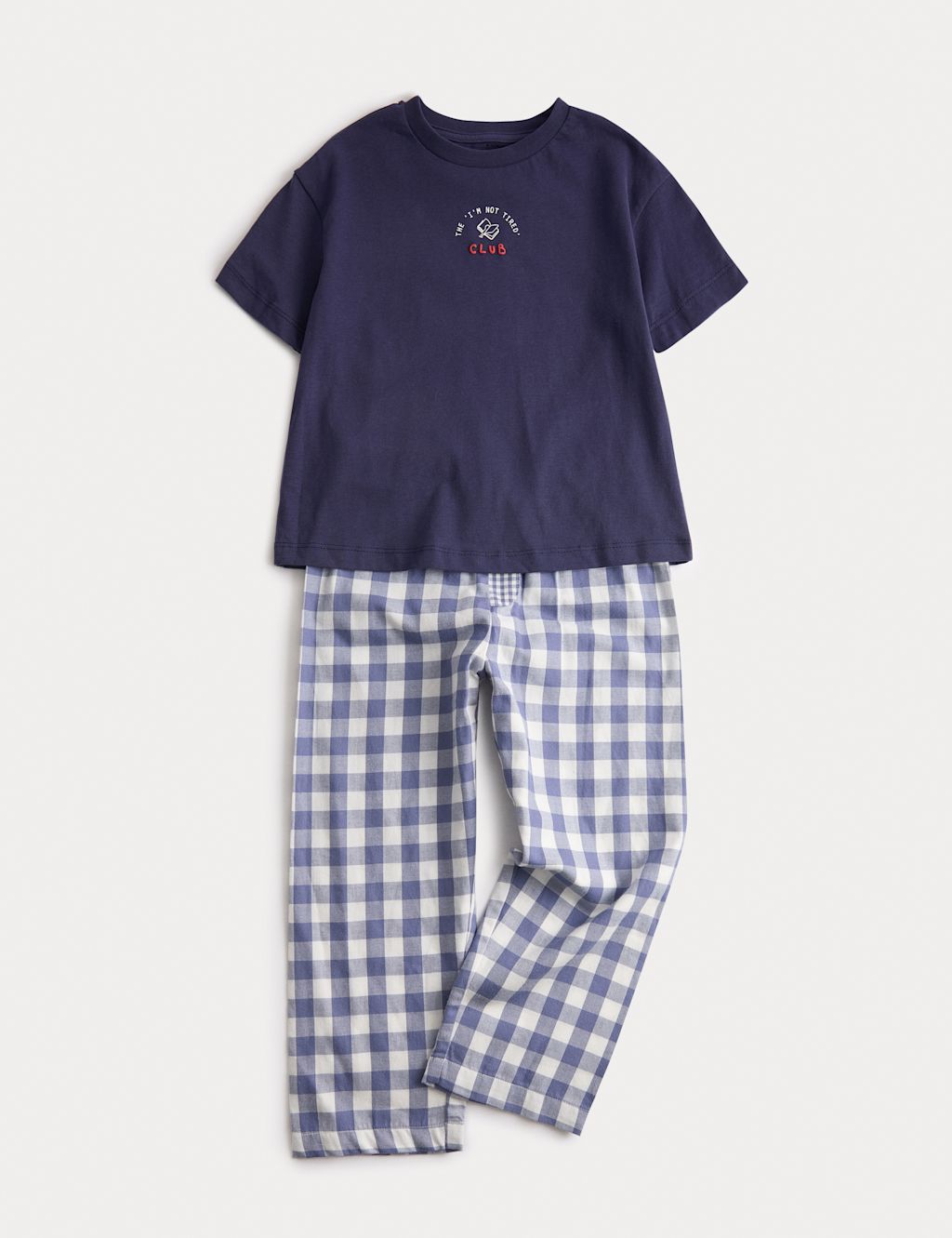 M&S Pure Cotton I'm Not Tired Club Pyjamas (1-8 Yrs) - 2-3 Years - Blue Mix, Blue Mix