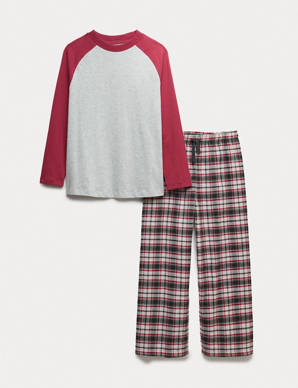 M&S Pure Cotton Checked Pyjamas (3-16 Yrs) - 10-11 - Burgundy Mix, Burgundy Mix