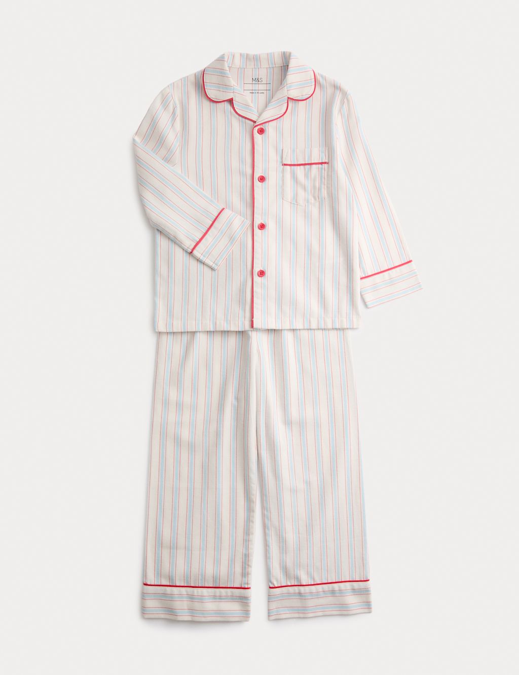 M&S Pure Cotton Striped Pyjamas (9 Mths-8 Yrs) - 3-4 Years - Red Mix, Red Mix