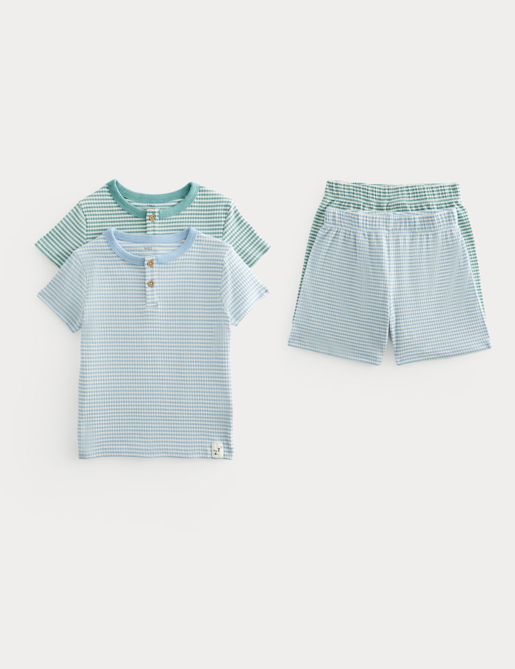 M&S 2 Pack Striped Henley Pyjama Sets (9 Mths-8 Yrs) - 12-18 Months - Blue, Blue