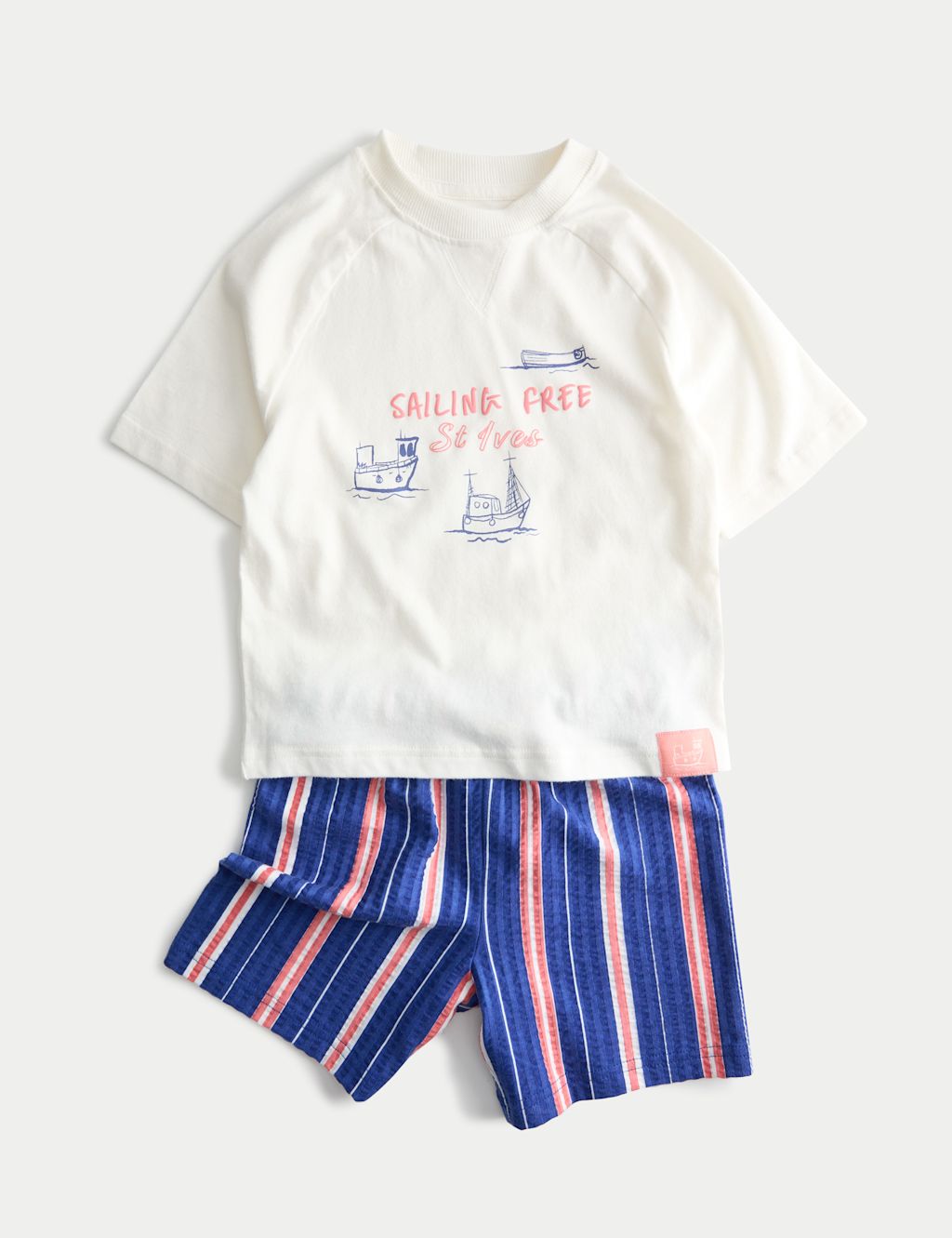 M&S Pure Cotton Sailing Graphic Pyjamas (1-8 Yrs) - 12-18 Months - Mid Blue, Mid Blue