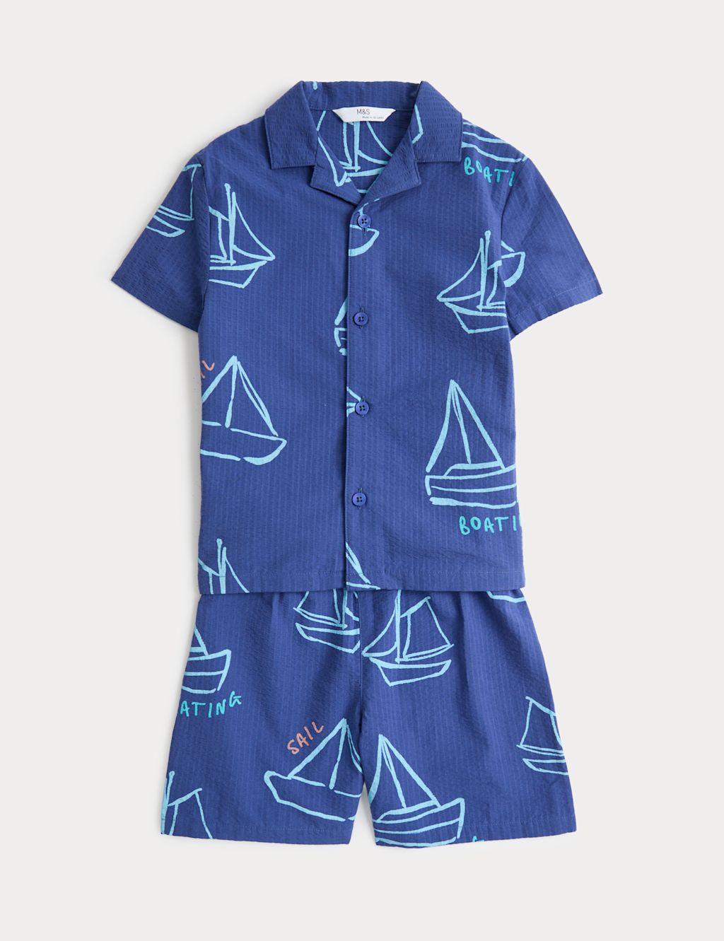 M&S Boat Graphic Revere Short Pyjamas (1-8 Yrs) - 12-18 Months - Blue, Blue