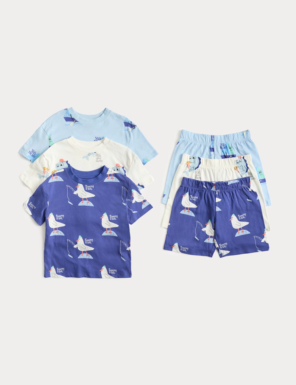 M&S 3 Pack Patterned Pyjama Sets (1-8 Yrs) - 12-18 Months - Blue, Blue