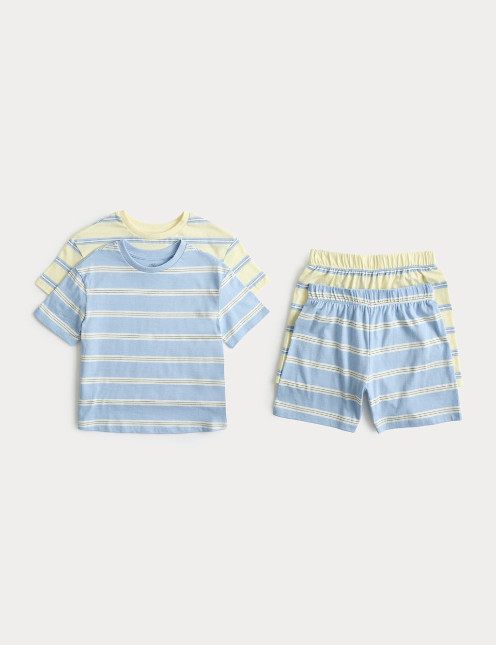 M&S 2 Pack Pure Cotton Striped Pyjama Sets (1-8 Yrs) - 2-3 Years - Blue, Blue