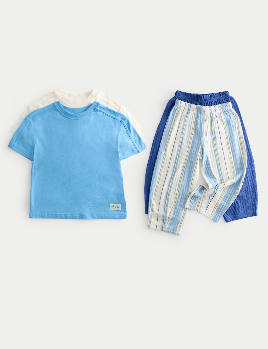 M&S 2 Pack Striped Pyjama Sets (1-8 Yrs) - 3-4 Years - Blue Mix, Blue Mix