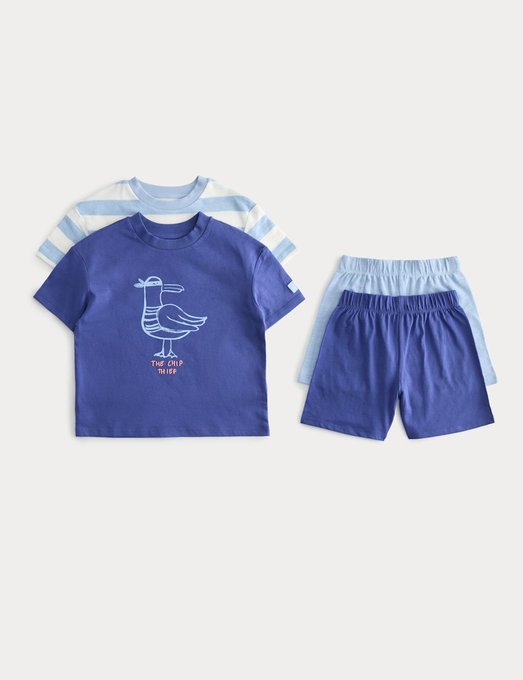 M&S 2 Pack Seagull Graphic Short Pyjamas (1-8 Yrs) - 12-18 Months - Blue Mix, Blue Mix