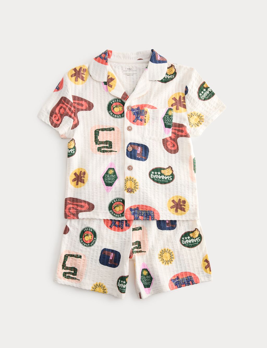 M&S Pure Cotton Patterned Short Pyjamas (1-8 Yrs) - 12-18 Months - Multi, Multi
