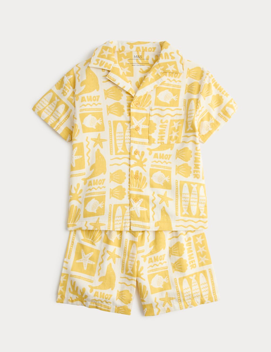 M&S Pure Cotton Patterned Pyjamas (1-8 Yrs) - 12-18 Months - Yellow, Yellow